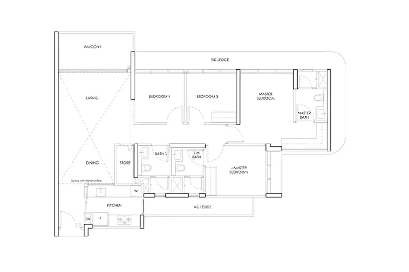 Indicative 4-bedroom layout with junior master and store shown for reference, not the official New Upper Changi Road Residences floor plan